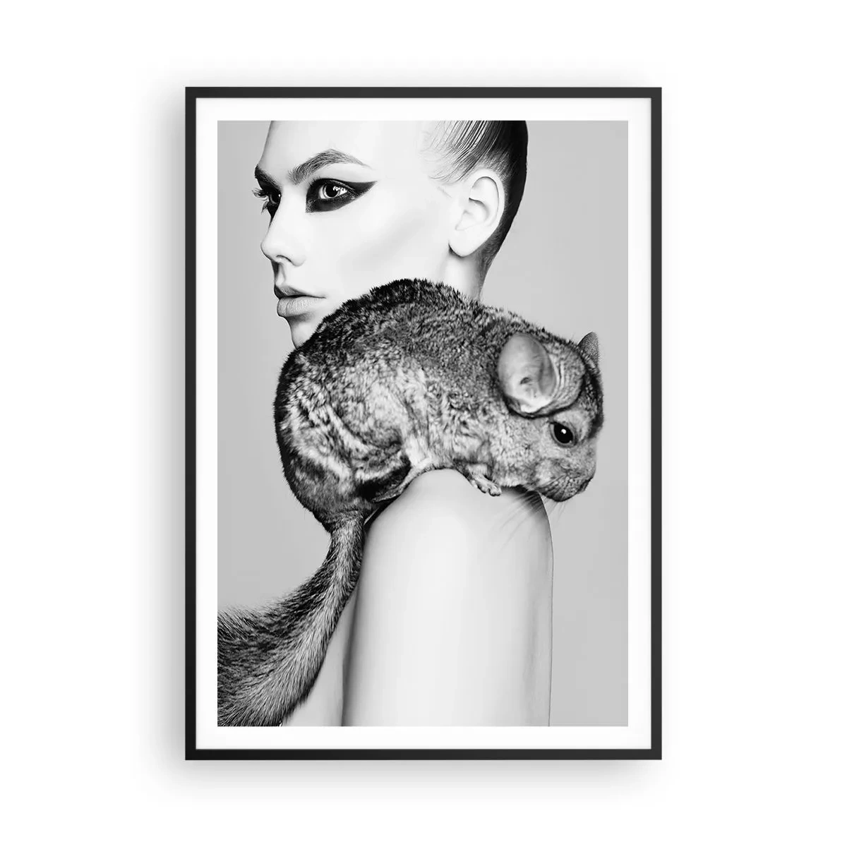 Affiche dans un cadre noir - Poster - Dame au chinchilla - 70x100 cm