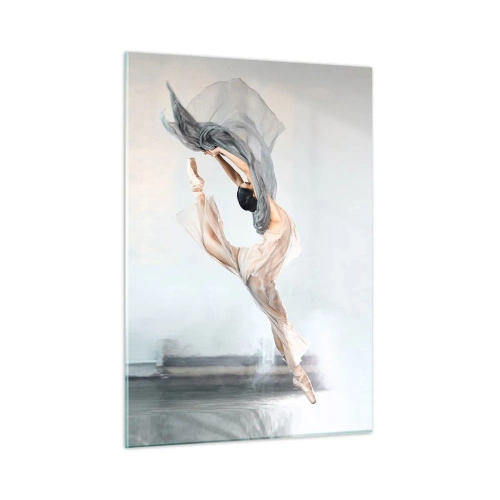 Impression sur verre - Image sur verre - Une ballerine exécute un saut dynamique dans une lumière douce. - 50x70cm - Dans le ravissement de la danse - Décoration murale moderne pour le salon et la chambre ARTTOR