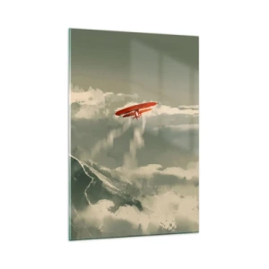 Impression sur verre - Image sur verre - Avion rouge au-dessus des montagnes enneigées - 80x120cm - Pionnier intrépide - Décoration murale moderne pour le salon et la chambre ARTTOR