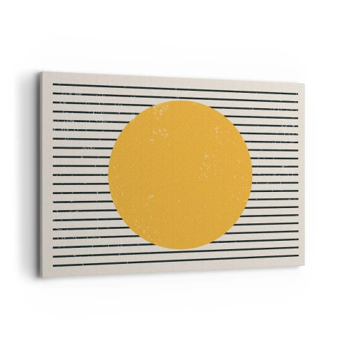 Impression sur toile - Image sur toile - Un cercle jaune sur un fond de lignes horizontales noires et blanches - 100x70cm - Le pouvoir de la simplicité - Décoration murale moderne pour le salon et la chambre ARTTOR