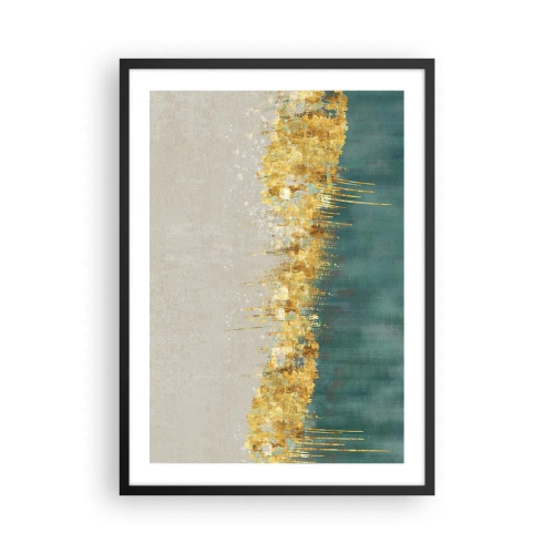 Affiche dans un cadre noir - Poster - Une composition abstraite d'or, de beige et de vert - 50x70cm - La frontière dorée - Décoration murale moderne pour le salon et la chambre ARTTOR
