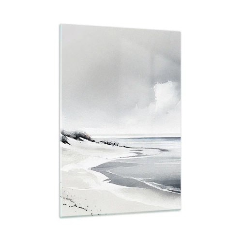 Impression sur verre - Image sur verre - Plage noire et blanche avec horizon et mer calme - 50x70cm - Ensemble depuis toujours - Décoration murale moderne pour le salon et la chambre ARTTOR