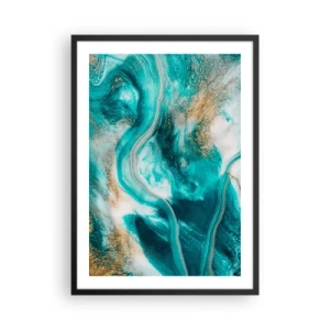 Affiche dans un cadre noir - Poster - Une composition abstraite dans des tons turquoise et or. - 50x70cm - Rivière d'or - Décoration murale moderne pour le salon et la chambre ARTTOR