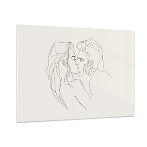 Impression sur verre - Image sur verre - Un baiser sensuel d'un couple dans la ligne de contour - 100x70cm - Enlacé de sentiment - Décoration murale moderne pour le salon et la chambre ARTTOR