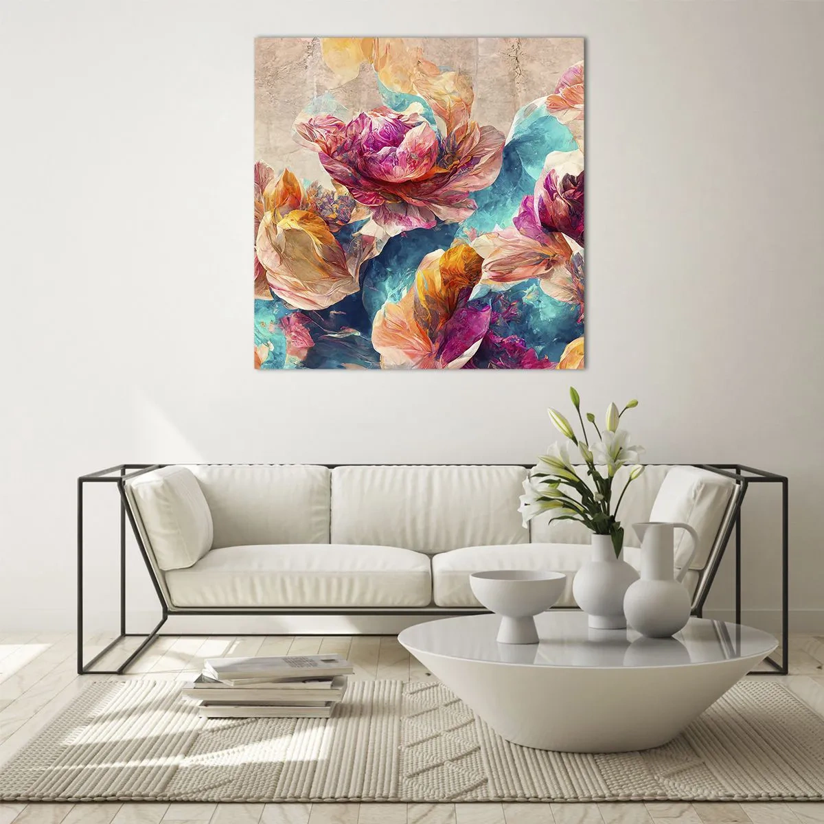 Impression sur verre - Image sur verre - Splendeur colorée du bouquet - 30x30 cm