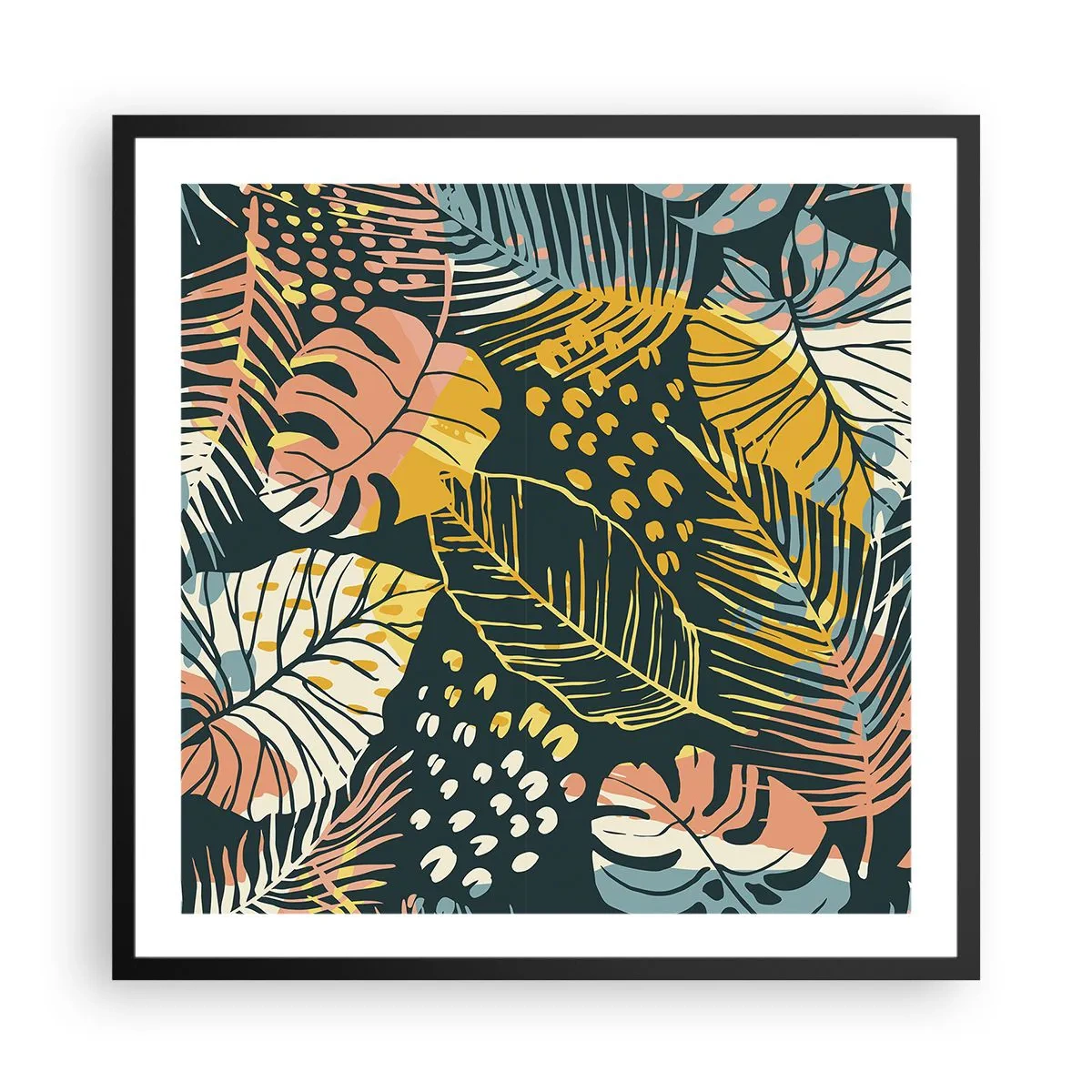 Affiche dans un cadre noir - Poster - Fantaisie feuillue - 60x60 cm