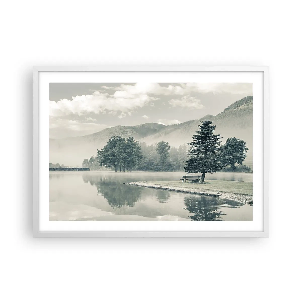 Affiche dans un cadre blanc - Poster - Le lac dort encore - 70x50 cm