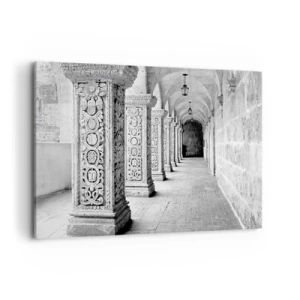 Impression sur toile - Image sur toile - Colonnes historiques dans une prise de vue monochrome - 100x70cm - Où cela mène-t-il…? - Décoration murale moderne pour le salon et la chambre ARTTOR