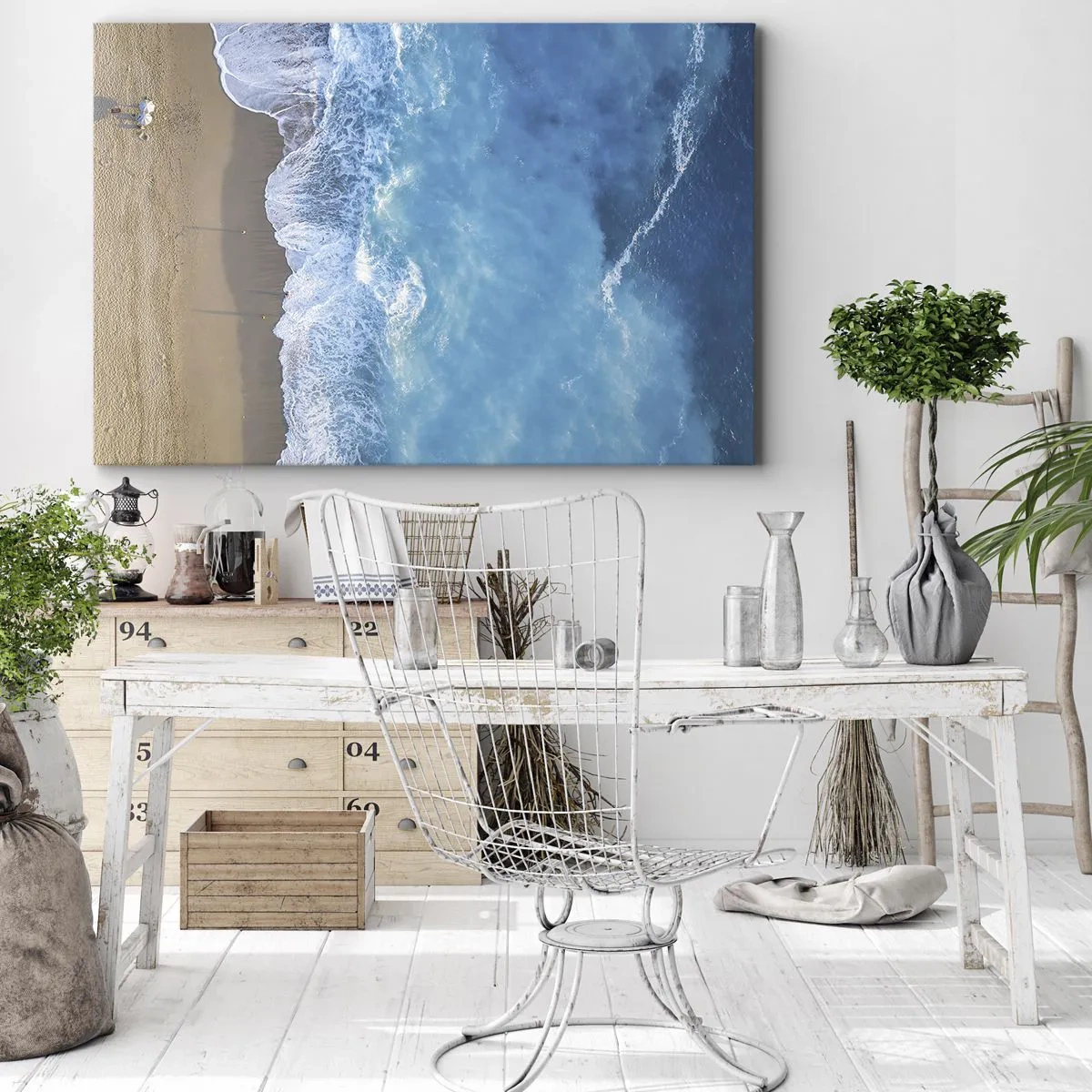 Impression sur toile - Image sur toile - Une vue plongeante sur la plage et les vagues de la mer - 100x70cm - La force du bleu - Décoration murale moderne pour le salon et la chambre ARTTOR
