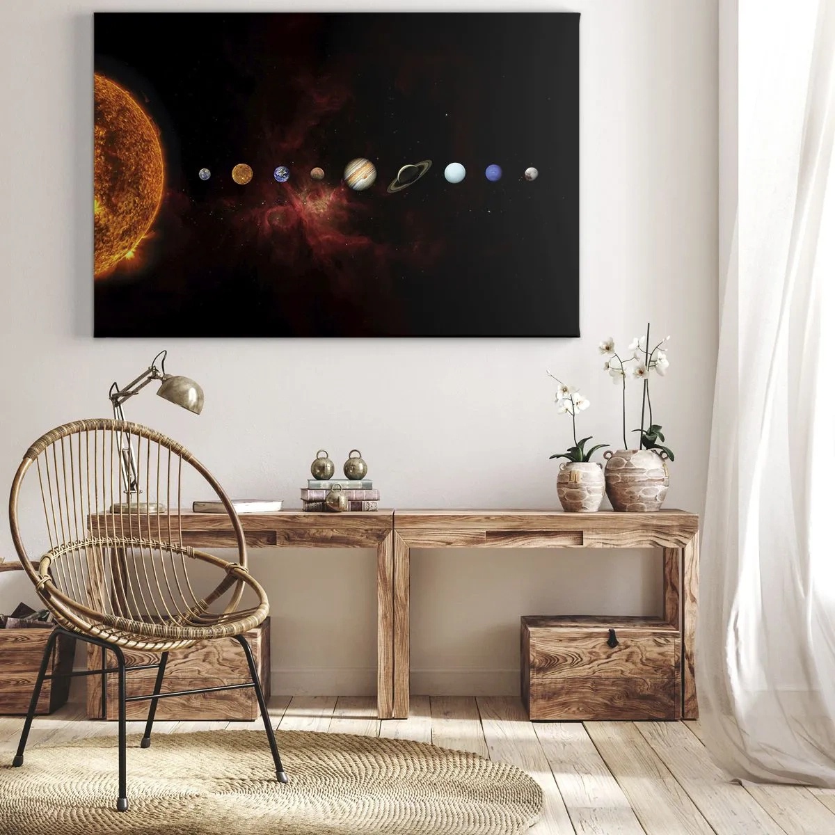 Impression sur toile - Image sur toile - Le système solaire avec des planètes sur fond d'espace - 100x70cm - Notre quartier - Décoration murale moderne pour le salon et la chambre ARTTOR