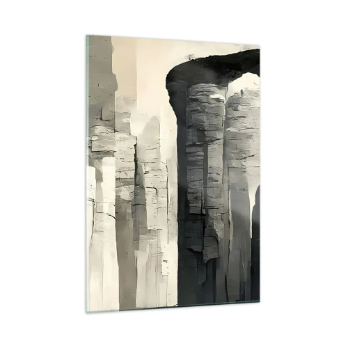 Impression sur verre - Image sur verre - Colonnes en pierre de style antique dans une palette de couleurs neutres - 50x70cm - La majesté de l'Antiquité - Décoration murale moderne pour le salon et la chambre ARTTOR