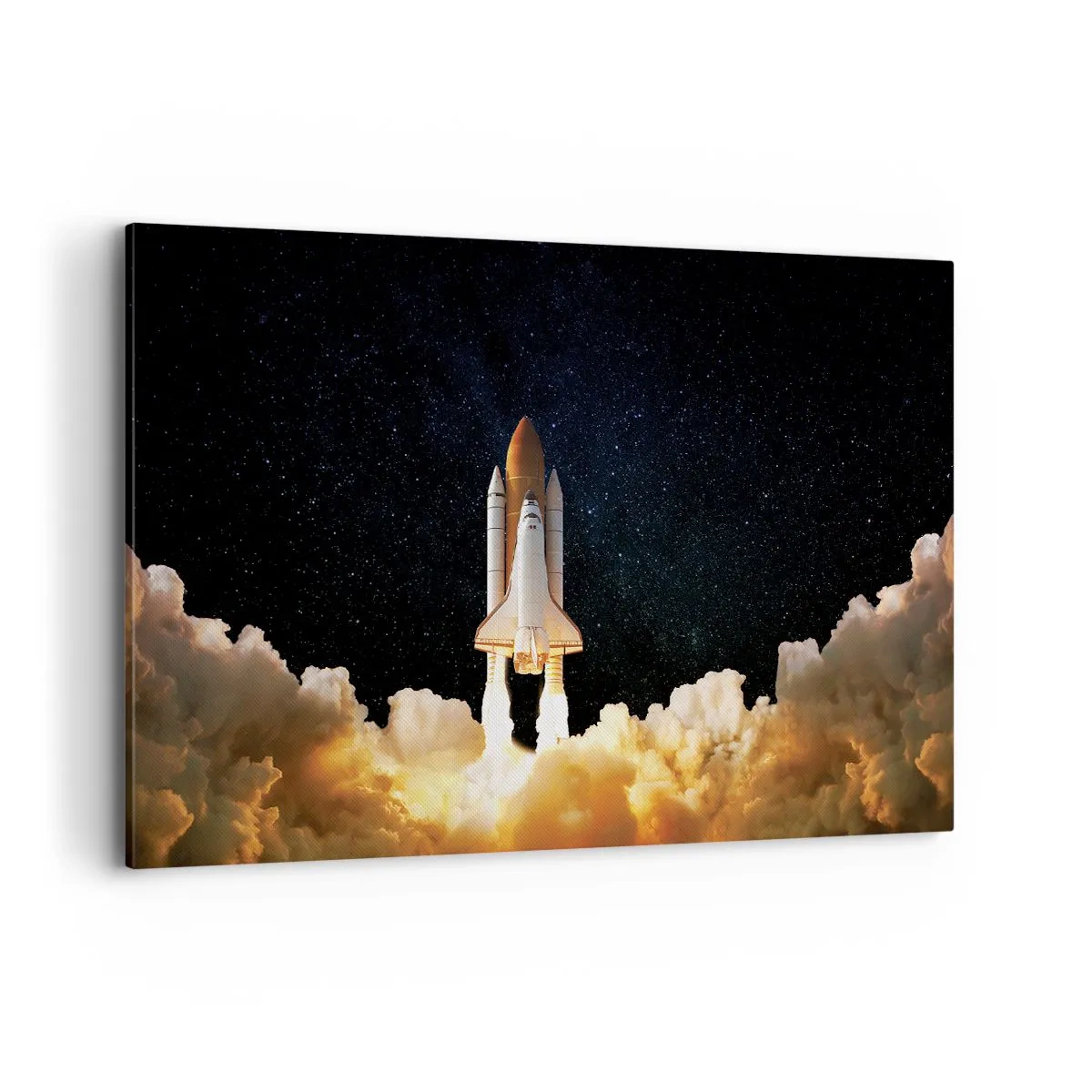 Impression sur toile - Image sur toile - Une fusée spatiale décollant dans le ciel étoilé - 120x80cm - Ad astra! - Décoration murale moderne pour le salon et la chambre ARTTOR