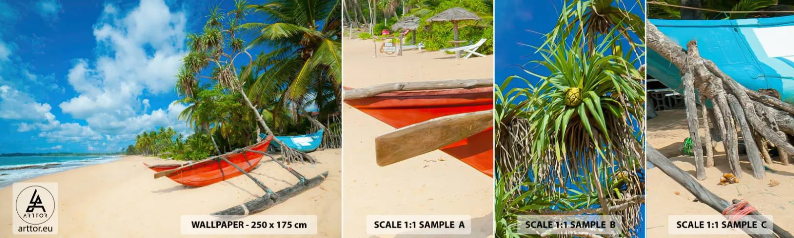 Échantillon De Papier Peint Standard Eco - Le charme des tropiques - Paysage, Océan, Plage Exotique - 100x30 cm