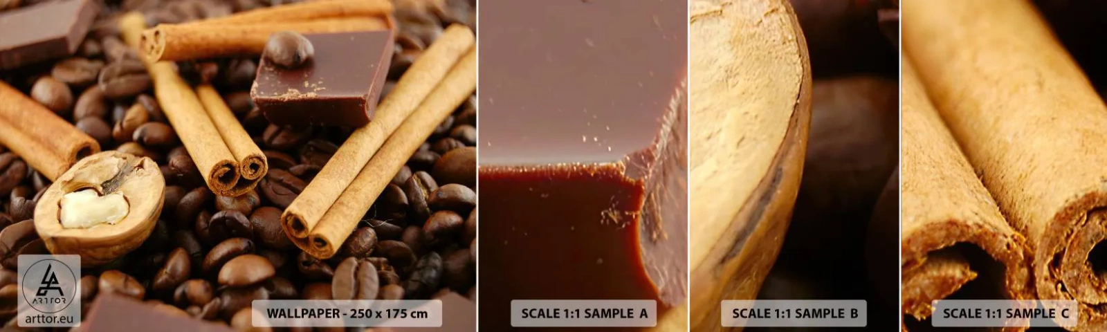 Échantillon De Papier Peint Standard Eco - Concert d'aromates - La gastronomie, Chocolat, Grains de café - 100x30 cm