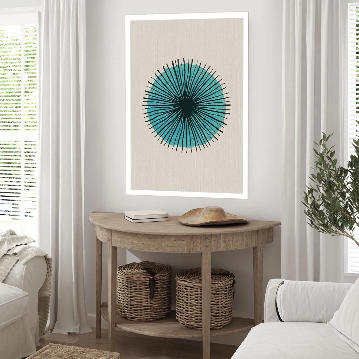 Affiche - Poster - Motif géométrique en forme de cercle radial - 50x70cm - Rayonnant dans l'azur - Décoration murale moderne pour le salon et la chambre ARTTOR