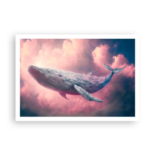 Affiche - Poster - Une baleine flottant dans les nuages au coucher du soleil - 100x70cm - Frottez-vous les yeux - Décoration murale moderne pour le salon et la chambre ARTTOR
