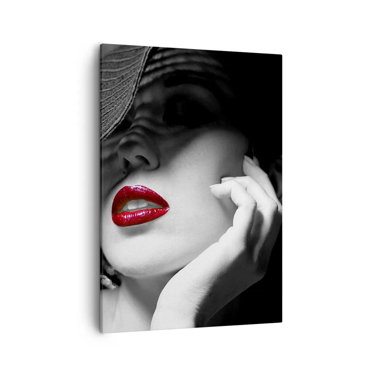 Impression sur toile - Image sur toile - Portrait noir et blanc d'une femme aux lèvres rouges - 50x70cm - Étude écarlate - Décoration murale moderne pour le salon et la chambre ARTTOR