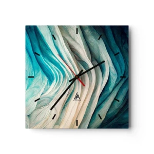 Horloge murale - Pendule murale - Ondes dynamiques dans des tons de bleu et de blanc - 30x30cm - Insatiabilité bleue - Décoration murale moderne pour le salon et la chambre ARTTOR