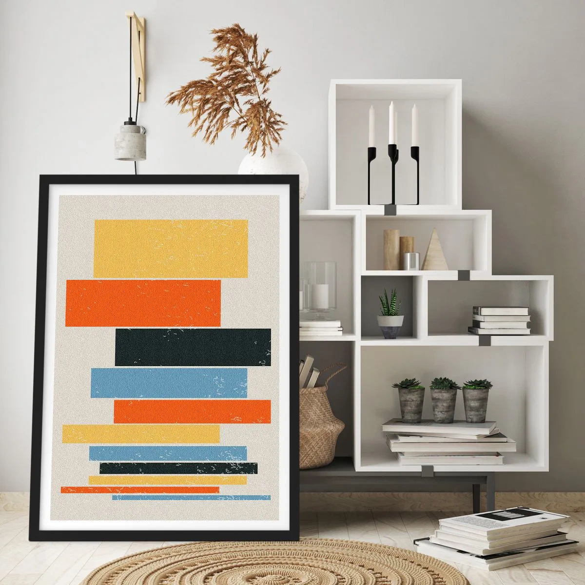 Affiche dans un cadre noir - Poster - Rectangles géométriques colorés sur fond clair - 50x70cm - Notation musicale - Décoration murale moderne pour le salon et la chambre ARTTOR