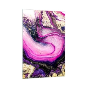 Impression sur verre - Image sur verre - Vagues abstraites dans des tons violets et dorés - 80x120cm - Un instant dans les coulisses - Décoration murale moderne pour le salon et la chambre ARTTOR