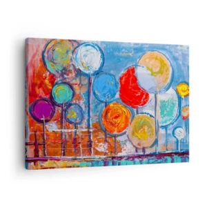 Impression sur toile - Image sur toile - Arbres abstraits colorés sur fond bleu - 70x50cm - Miracles sur le bâton - Décoration murale moderne pour le salon et la chambre ARTTOR