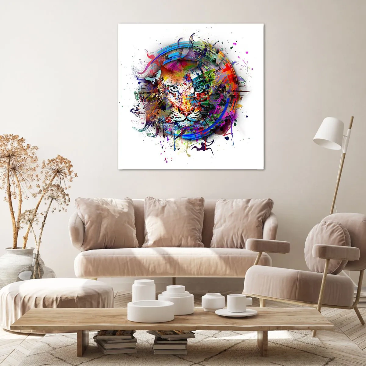 Impression sur toile - Image sur toile - Il se cache derrière un voile arc-en-ciel - 60x60 cm