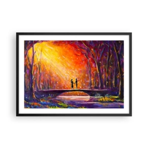 Affiche dans un cadre noir - Poster - Couple romantique sur un pont dans la forêt d'automne - 70x50cm - Le ciel les aime aussi - Décoration murale moderne pour le salon et la chambre ARTTOR