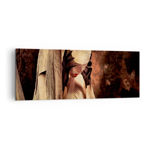 Impression sur toile - Image sur toile - Une femme voilée au style mystérieux sur un fond sombre - 140x50cm - Entre le bon et le mauvais - Décoration murale moderne pour le salon et la chambre ARTTOR