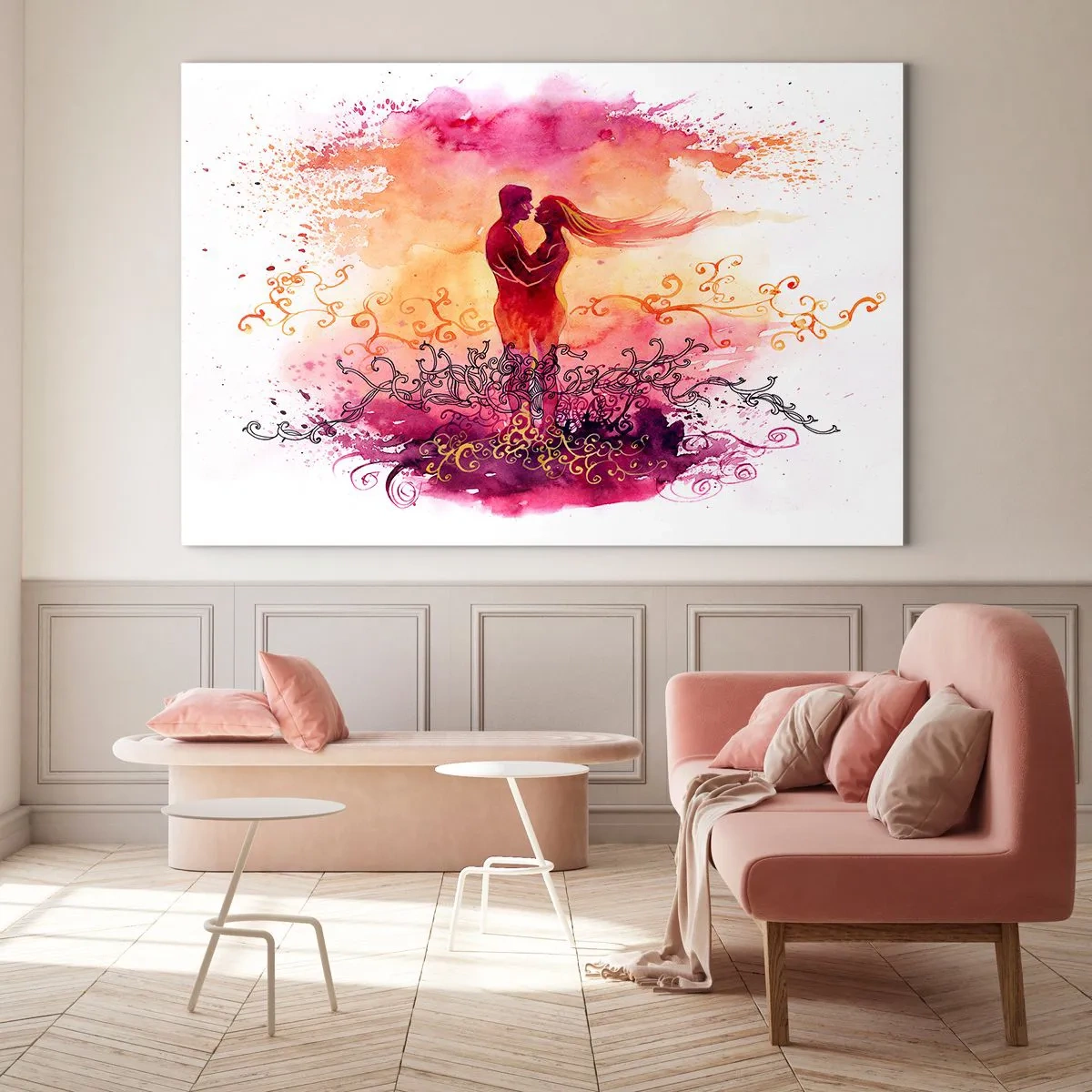 Impression sur verre - Image sur verre - Un couple romantique aux couleurs abstraites et chaudes - 120x80cm - Un coeur! Je n'ai pas besoin de beaucoup… - Décoration murale moderne pour le salon et la chambre ARTTOR