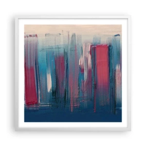 Affiche dans un cadre blanc - Poster - Composition verticale en bleu et rouge - 60x60 cm