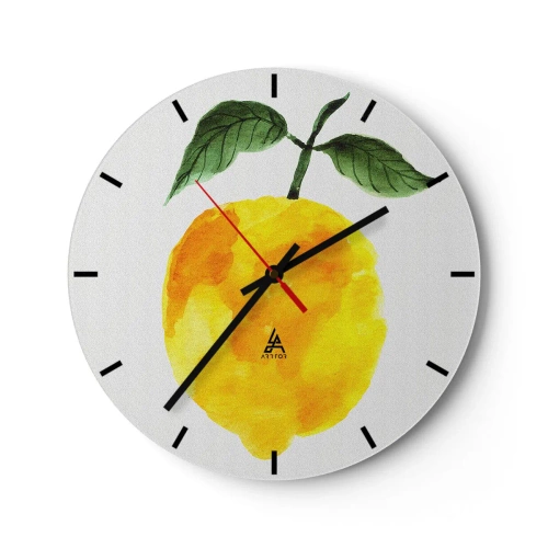 Horloge murale - Pendule murale - Citron jaune avec des feuilles vertes dans un style aquarelle - 30x30cm - Comment reconnaitre le goût du soleil - Décoration murale moderne pour le salon, la cuisine et la chambre ARTTOR