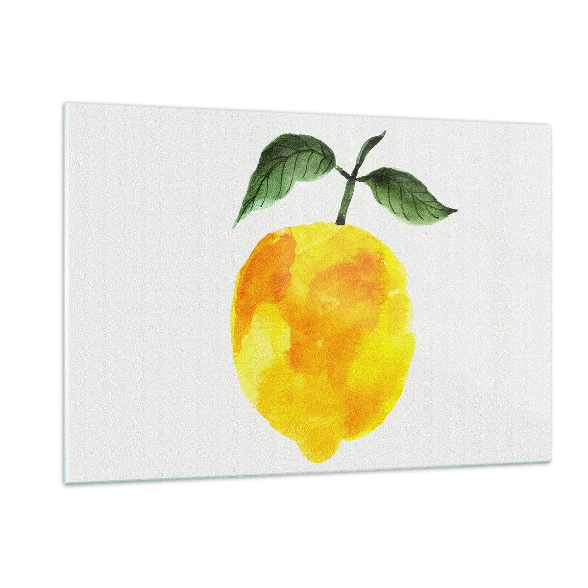 Impression sur verre - Image sur verre - Citron aquarelle avec des feuilles vertes - 120x80cm - Comment reconnaitre le goût du soleil - Décoration murale moderne pour le salon et la chambre ARTTOR