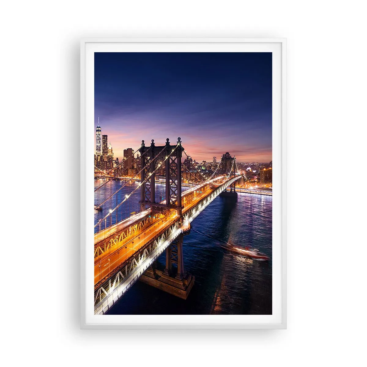 Affiche dans un cadre blanc - Poster - Un pont lumineux au cœur de la ville - 70x100 cm