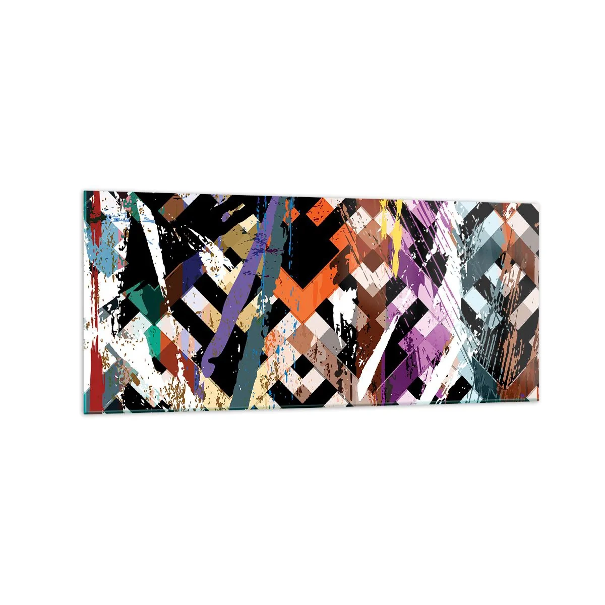 Impression sur verre - Image sur verre - Composition abstraite avec des lignes colorées sur fond noir - 120x50cm - Se mettre au carré - Décoration murale moderne pour le salon et la chambre ARTTOR