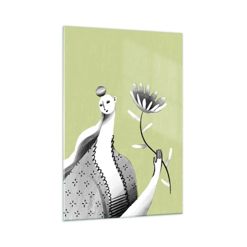 Impression sur verre - Image sur verre - Portrait moderniste – tenant une fleur - 70x100 cm