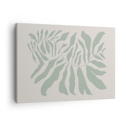 Impression sur toile - Image sur toile - Un motif de brindilles délicat avec des feuilles dans une nuance de vert émeraude - 70x50cm - Brindille d'émeraude - Décoration murale moderne pour le salon et la chambre ARTTOR