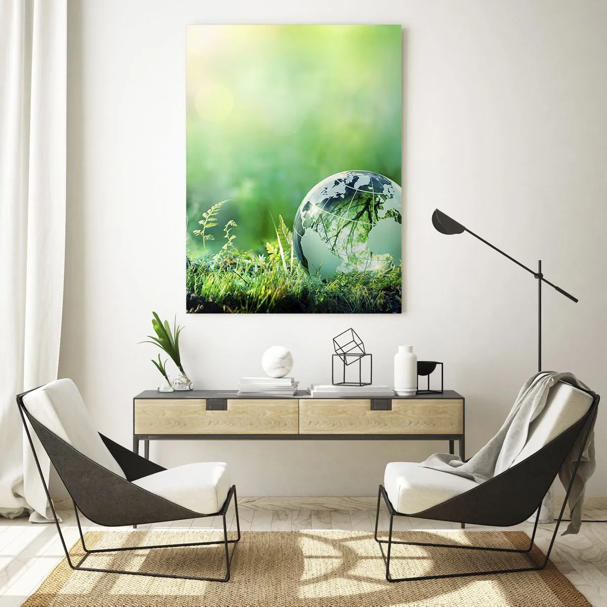 Impression sur verre - Image sur verre - Un globe de cristal parmi la verdure de la nature - 70x100cm - La planette verte - Décoration murale moderne pour le salon et la chambre ARTTOR