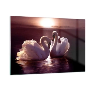 Impression sur verre - Image sur verre - Deux cygnes sur l'eau à la lumière du soleil couchant - 120x80cm - Jusqu'à ce que la mort nous sépare - Décoration murale moderne pour le salon et la chambre ARTTOR