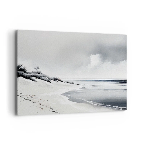Impression sur toile - Image sur toile - Une plage aux tons sobres de gris et de bleu - 120x80cm - Ensemble depuis toujours - Décoration murale moderne pour le salon et la chambre ARTTOR