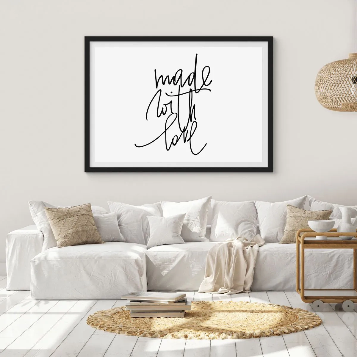 Affiche dans un cadre noir - Poster - Inscription noire « Made with love » sur fond blanc - 100x70cm - La meilleure marque - Décoration murale moderne pour le salon et la chambre ARTTOR