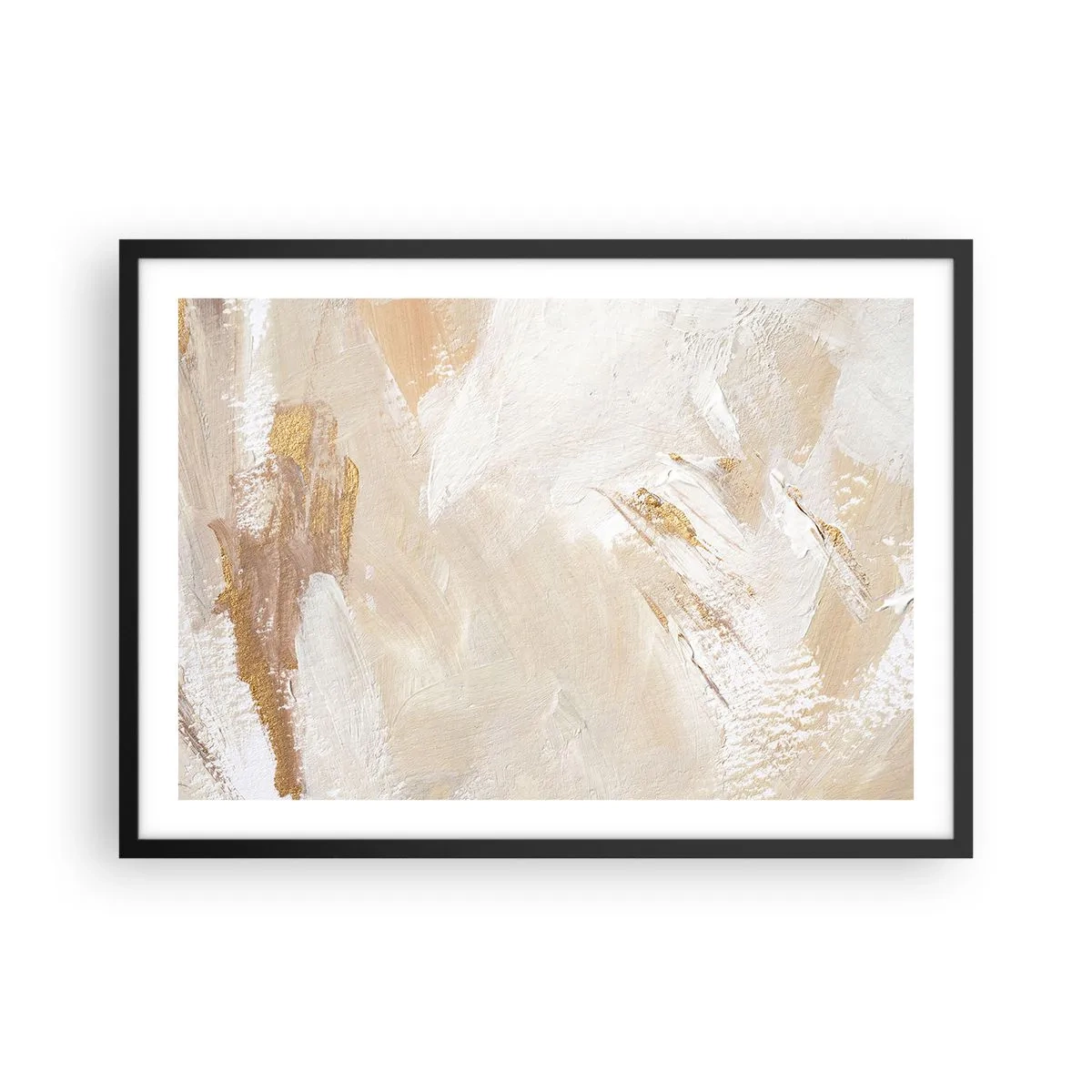 Affiche dans un cadre noir - Poster - Des tons abstraits délicats dans des tons beiges et dorés - 70x50cm - Composition pastel - Décoration murale moderne pour le salon et la chambre ARTTOR