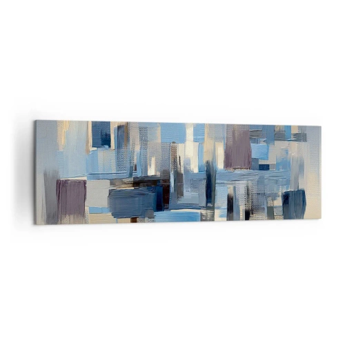 Impression sur toile - Image sur toile - Formes géométriques dans les tons de bleu et de beige - 160x50cm - Construction bleue - Décoration murale moderne pour le salon et la chambre ARTTOR
