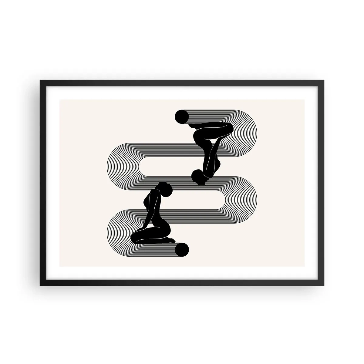 Affiche dans un cadre noir - Poster - Silhouettes noires avec des lignes géométriques sur fond clair - 70x50cm - Symétrie sensuelle - Décoration murale moderne pour le salon et la chambre ARTTOR