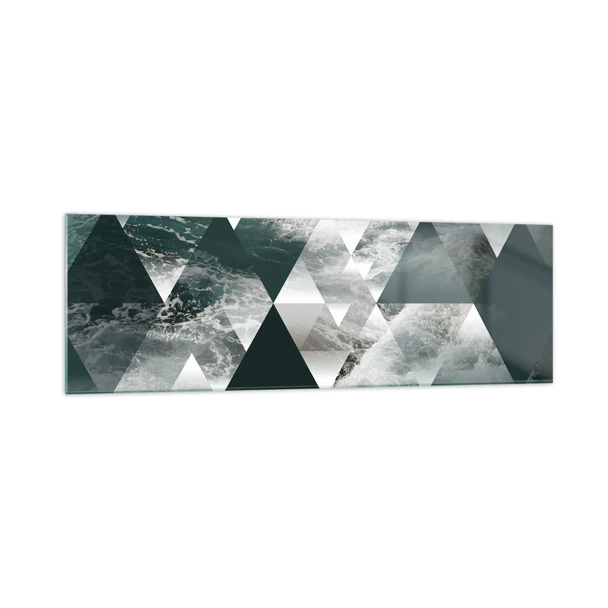 Impression sur verre - Image sur verre - Motif géométrique avec un motif de vagues dans des tons de vert - 160x50cm - Point de vue de cristal - Décoration murale moderne pour le salon et la chambre ARTTOR