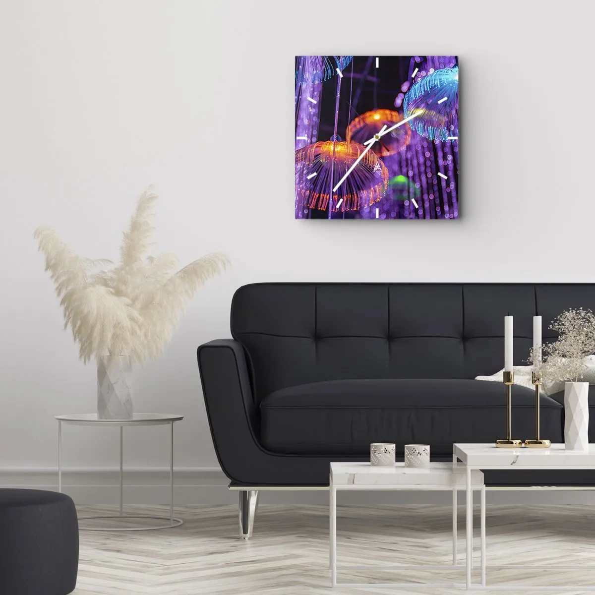Horloge murale - Pendule murale - Méduses lumineuses colorées dans un environnement sombre - 30x30cm - Fontaine lumineuse - Décoration murale moderne pour le salon et la chambre ARTTOR