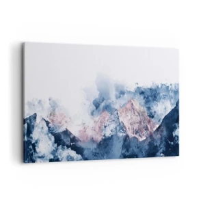 Impression sur toile - Image sur toile - Montagnes à l'aquarelle dans des tons pastel sur fond blanc - 120x80cm - Ce sont des sommets ! - Décoration murale moderne pour le salon et la chambre ARTTOR