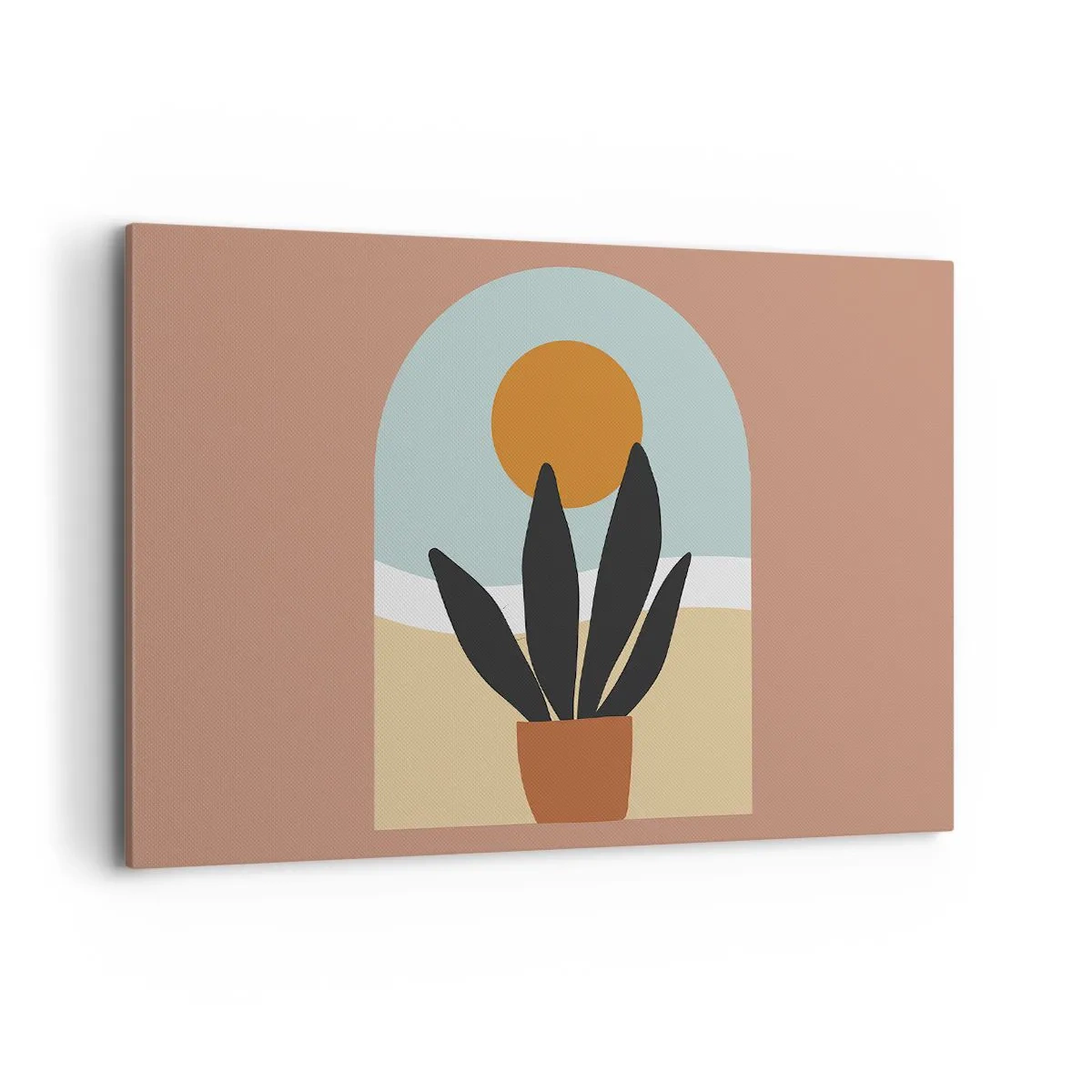 Impression sur toile - Image sur toile - Une plante noire dans un pot contre le soleil - 120x80cm - Petits bonheurs - Décoration murale moderne pour le salon et la chambre ARTTOR