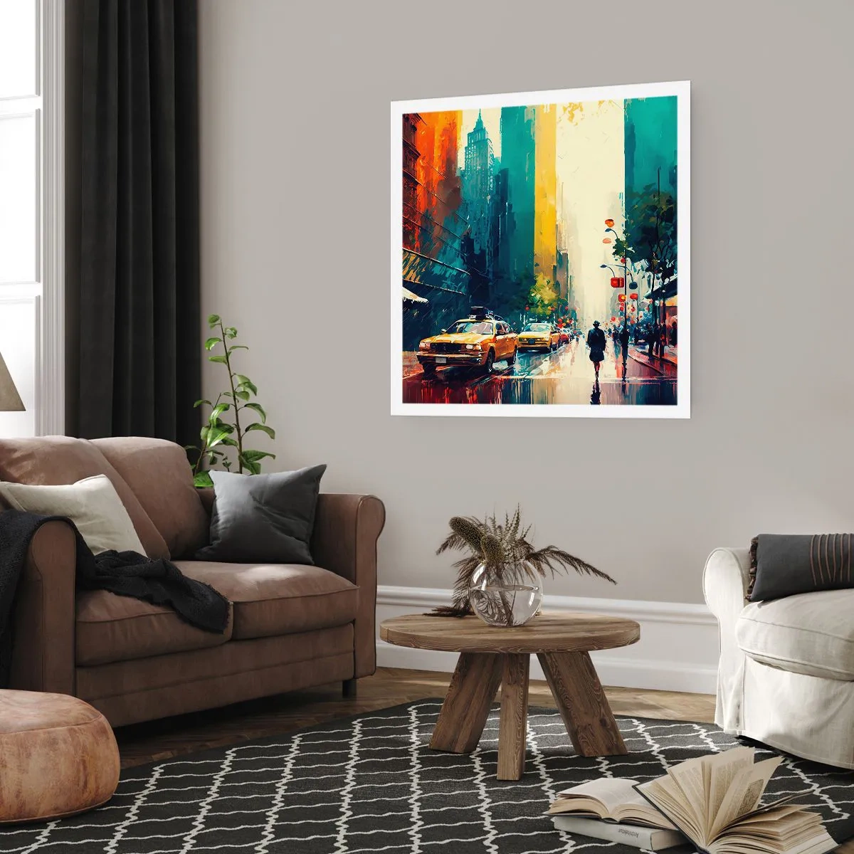 Affiche - Poster - New York – ici même la pluie est colorée - 40x40 cm