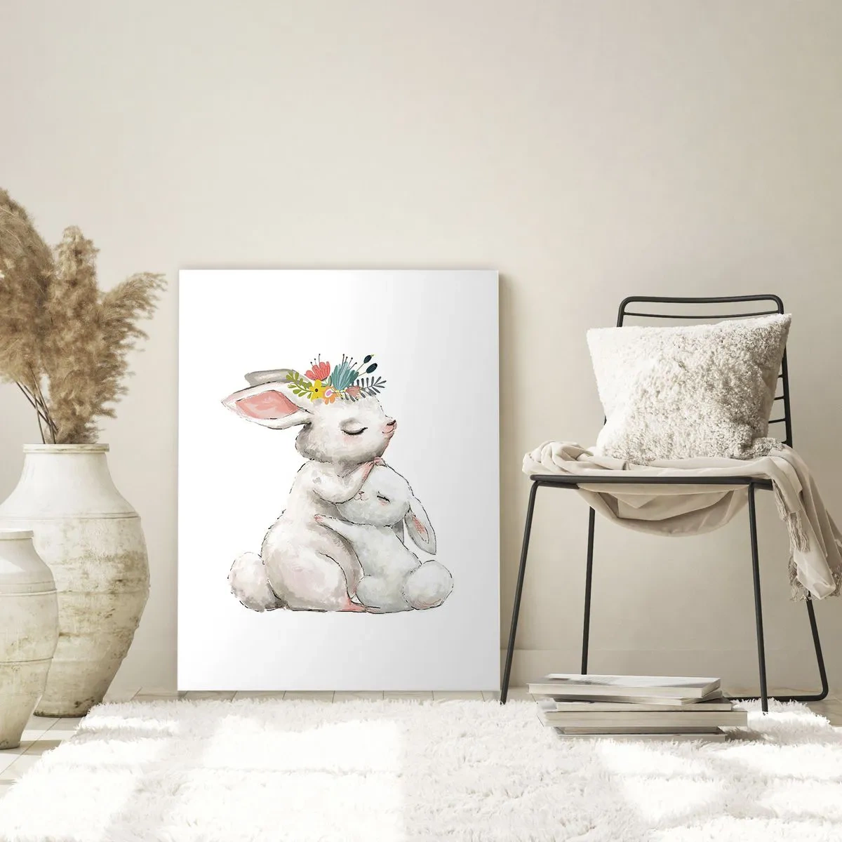 Impression sur verre - Image sur verre - Des lapins mignons aux couleurs pastel - 80x120cm - Maman irremplaçable - Décoration murale moderne pour le salon et la chambre ARTTOR