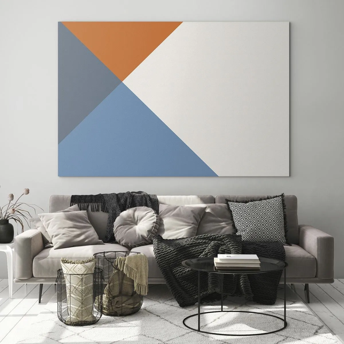 Impression sur verre - Image sur verre - Composition géométrique avec des triangles colorés - 70x50cm - Sous cette angle.... - Décoration murale moderne pour le salon et la chambre ARTTOR